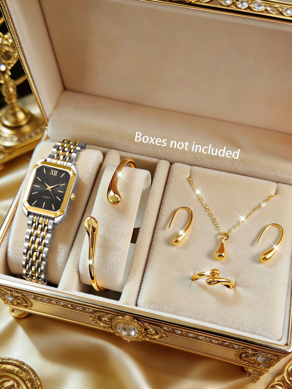The lady's compact quartz watch and pendant jewelry set, suitable as a holiday gift, does not include the box.
