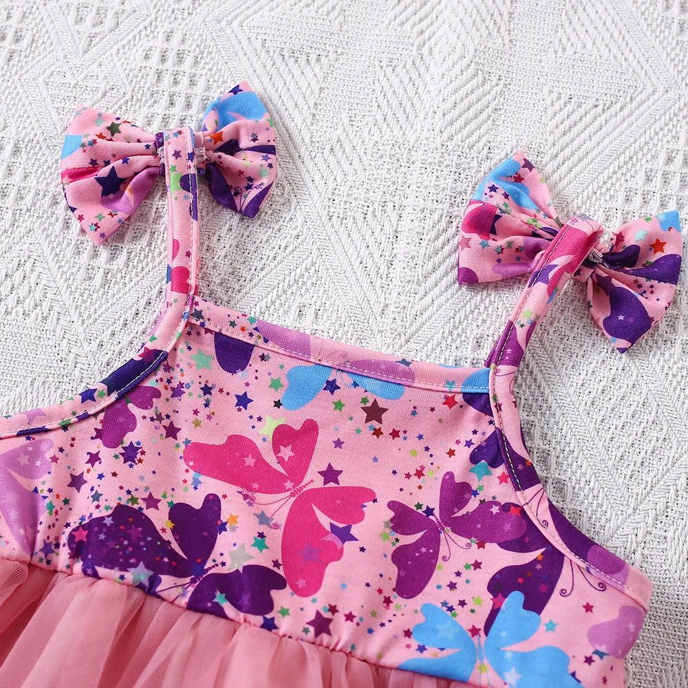 Summer Baby Girl Dress With Cute Floral Print Suspender, Sweet Princess Chiffon Dress For Girls