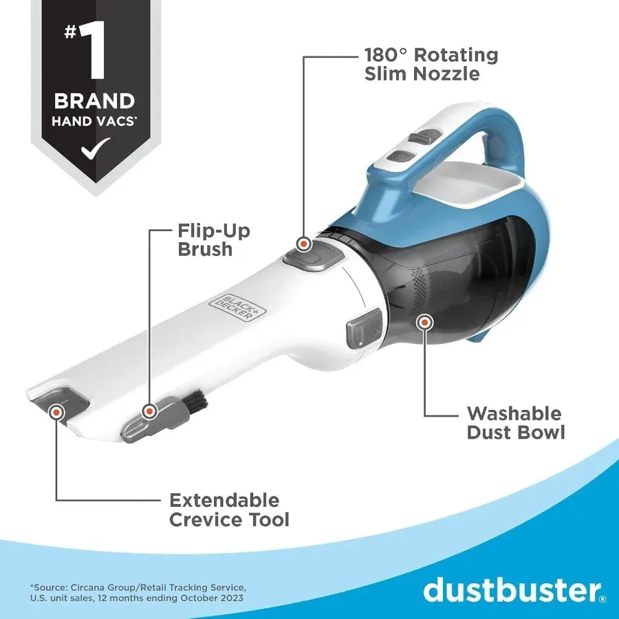 Dustbuster Cordless Handheld Vacuum Cleaner Compact Portable Car & Home Vac with Crevice Tool, Rotating Nozzle and Charging Station for Pet Hair Cleaning