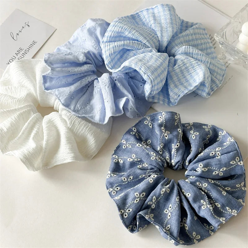 Brand Designs Japan Fashion Large Size Hair Scrunches Hollow Out Denim Scrunchies Big Hair Chouchou Ponytail Hairties