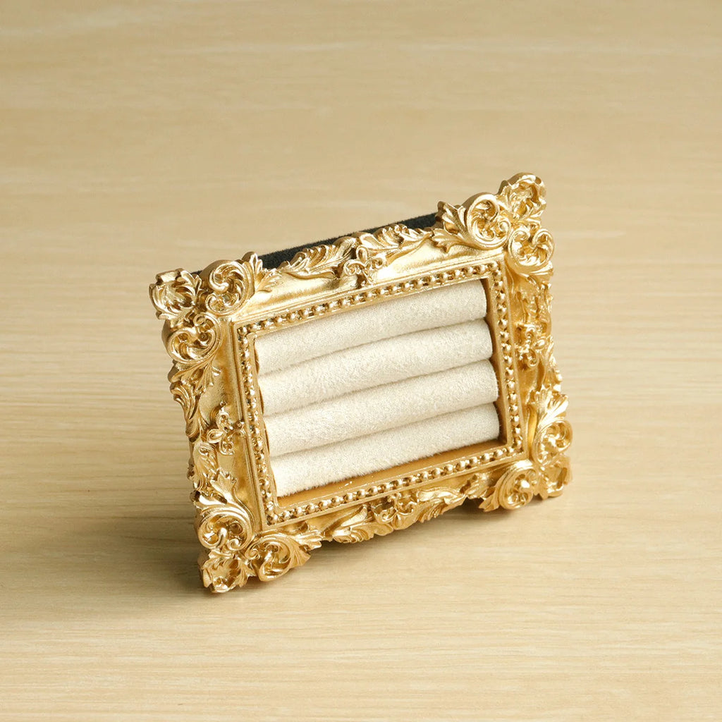 Vintage Gold Ring Display Stand,Suede Earring Tray Baroque Design,Wedding & Birthday Gifts, Velvet Organizer for Engagement Prop