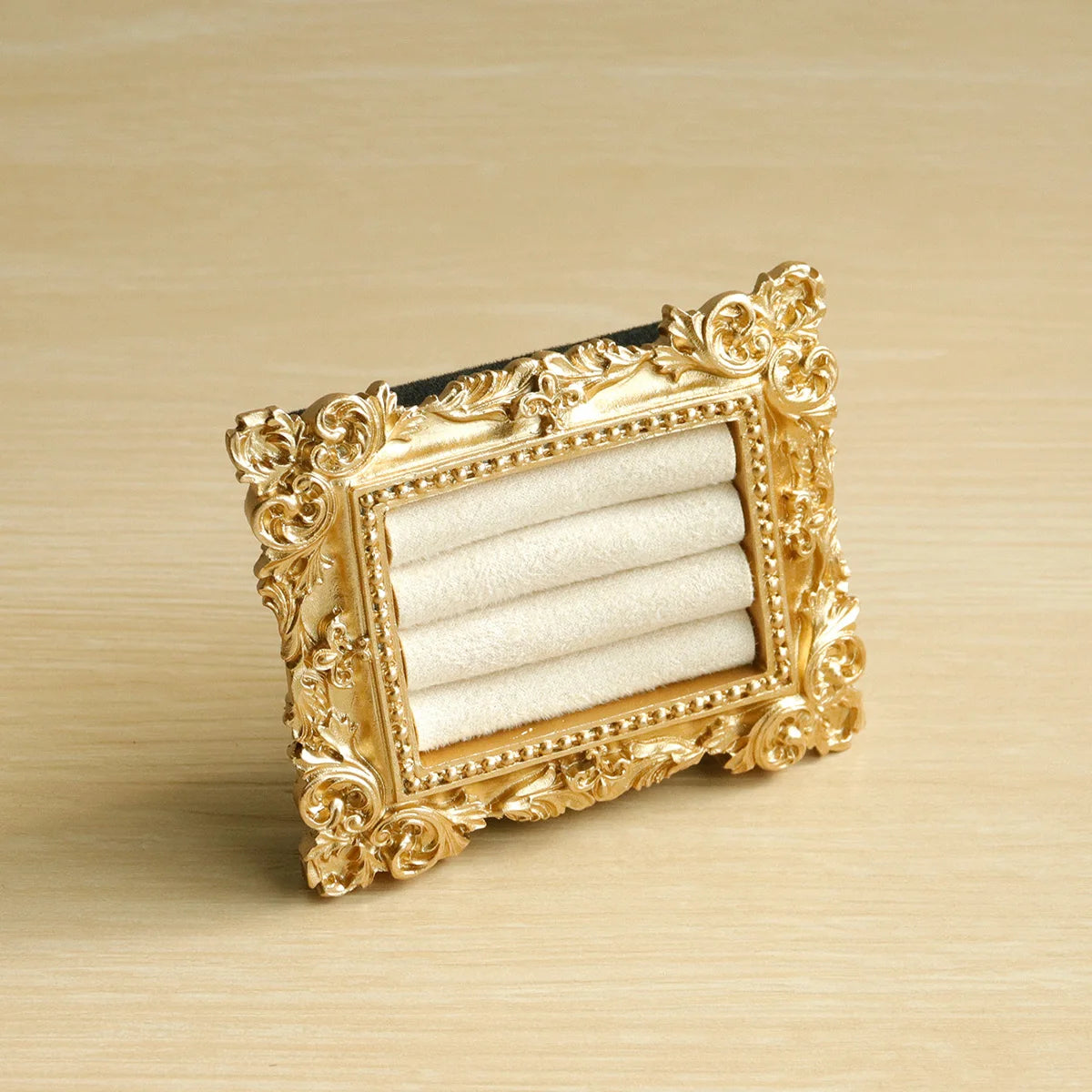 Vintage Gold Ring Display Stand,Suede Earring Tray Baroque Design,Wedding & Birthday Gifts, Velvet Organizer for Engagement Prop