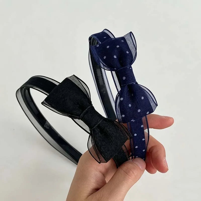 1PC Vintage Polka Dot Organza Bow Headbands Elegant Sheer Mesh Hair Hoops Sweet All-Match Hair Accessories For Women Daily