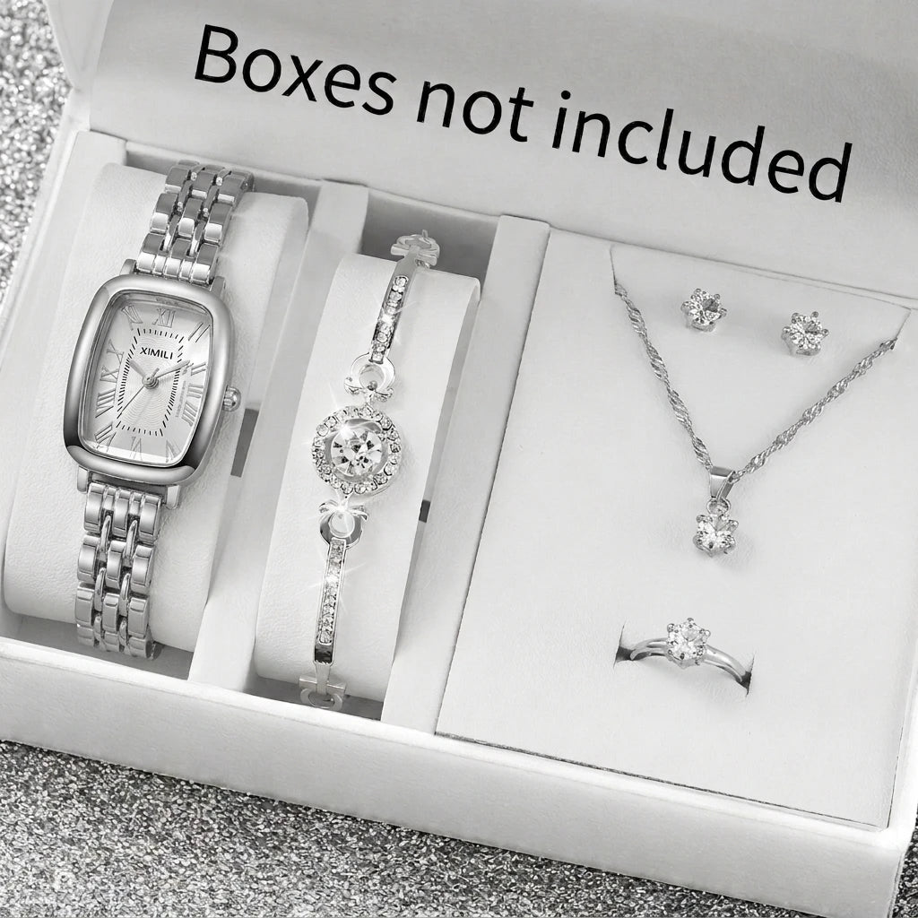 6PCS Elegant Roma Dial Women Quartz Watch Ladies Bracelet Strap Wristwatches Relogio Feminino Girls Clock Gift（Without Box）