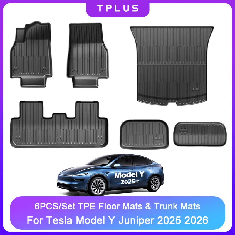 For Tesla Model Y Juniper 2025 2026 Floor Mats Set All Weather TPE Front Rear Trunk Cargo Liner Frunk Mat Storage Mat Accessory
