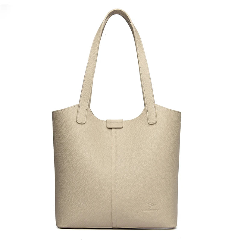 Genuine Brand Soft Leather Shoulder Bag For Women Casual Tote Bag Female Solid Color Purse Simple Design Handbag Commuting Sac