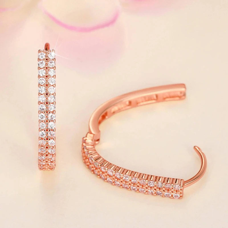 Huitan Luxury Full Paved CZ Hoop Earrings for Women Simple Elegant Lady's Ear Earrings Wedding Party Daily Wear Fashion Jewelry