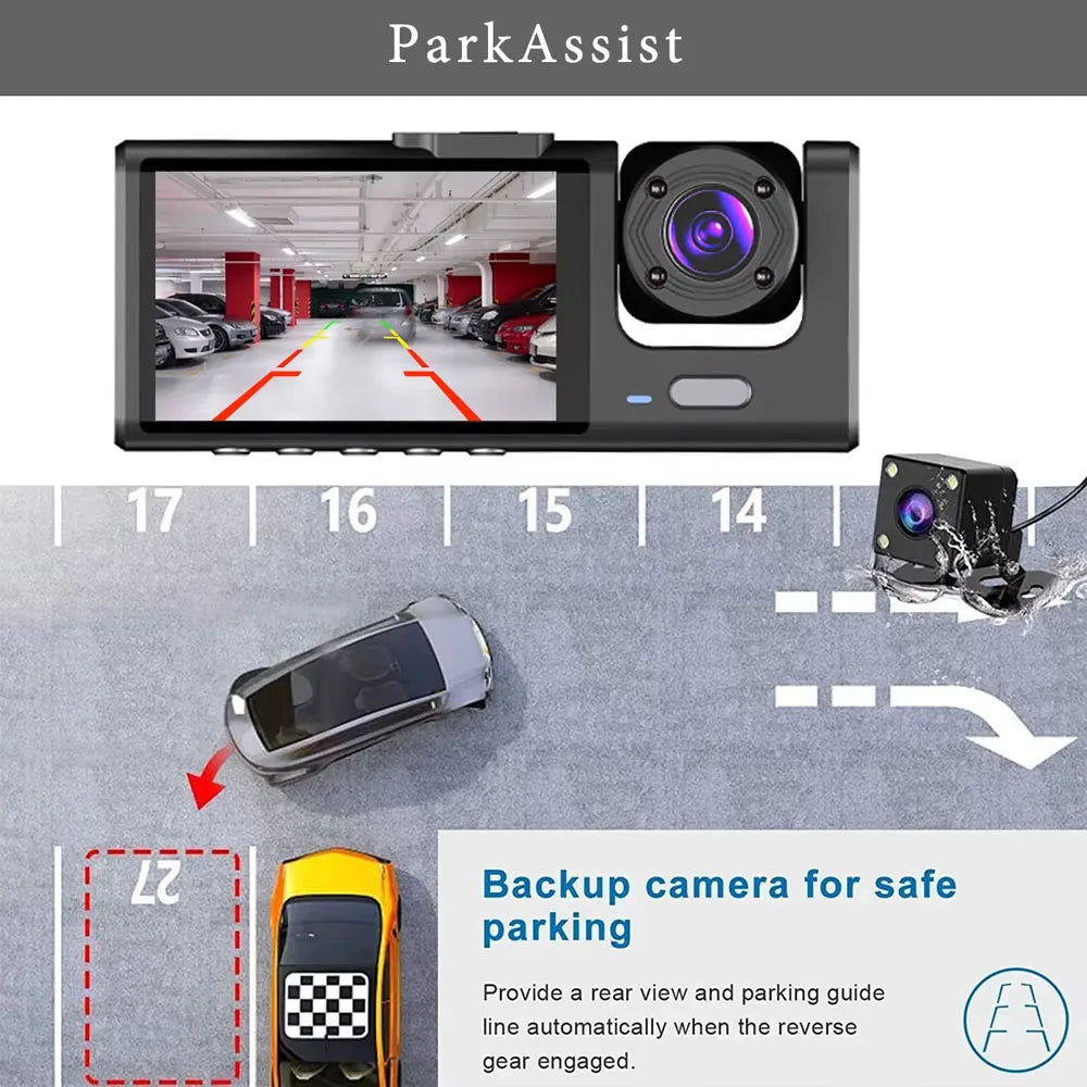 1080P 3 Channel Lens WiFi Dash Cam Car DVR Interior Vehicle Camera Mini Recorder Video Registrator Dashcam Three Way Camcord