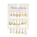 9 Pcs Cute Butterfly Heart Drop Earrings Set Fashion Gold Silver Color Girls Geometric Metal Acrylic Earrings 2024 Jewelry Gifts