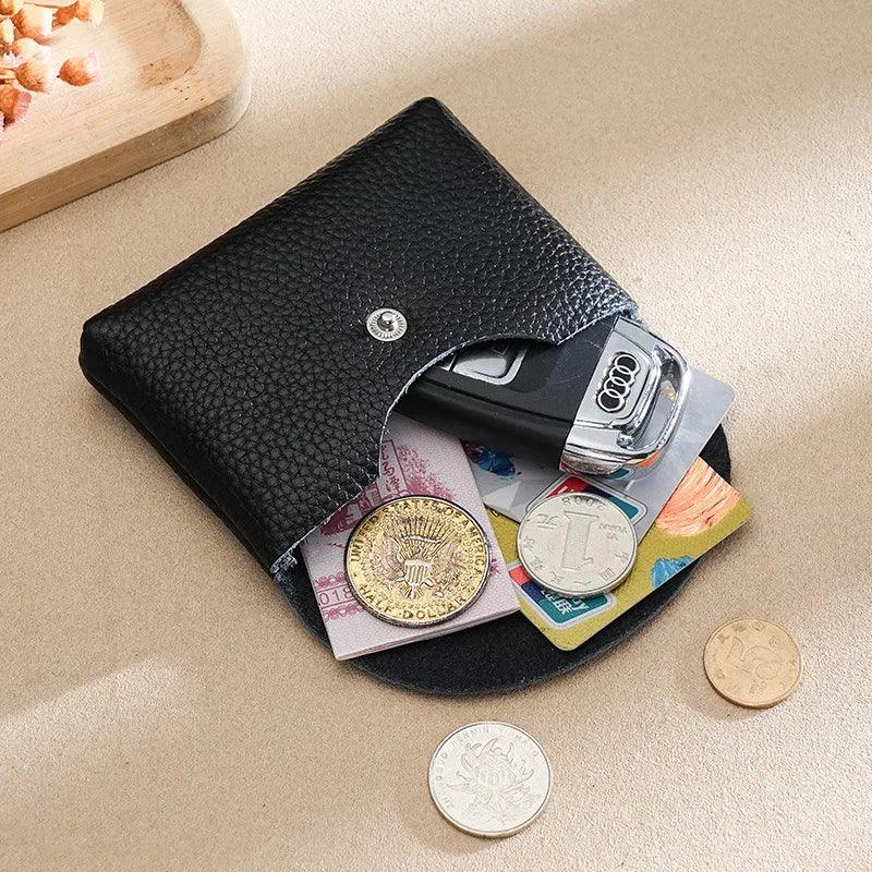 Custom Initials Fashion Women Genuine Leather Short Double Wallet Cute Small Coin Purse Mini Credit Card Holder Key Storage Bag