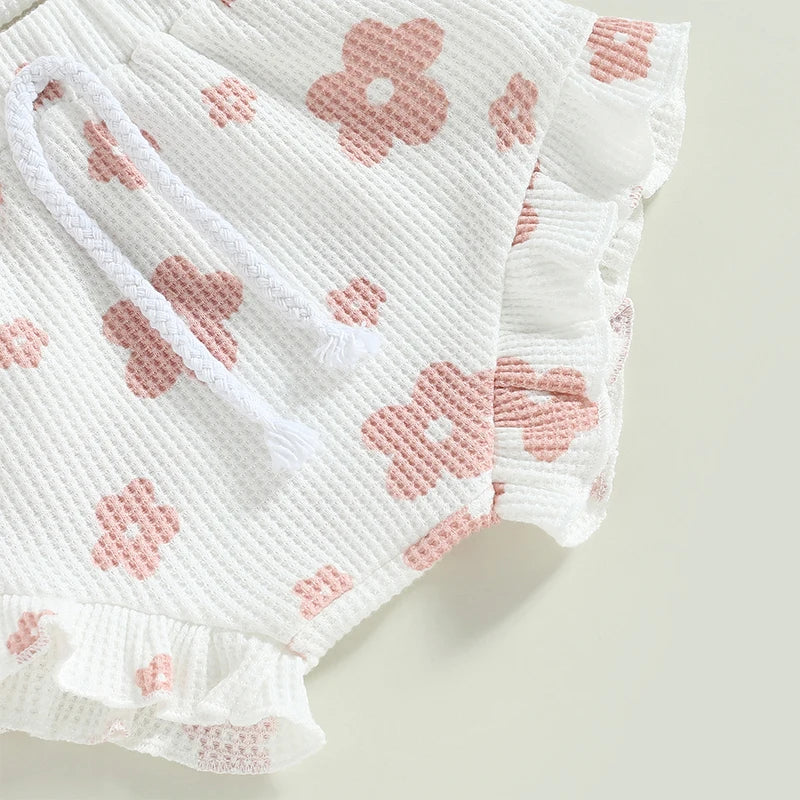 0-18Months Baby Girls 3Pcs Summer Outfits Floral Sleeveless Strap Romper + Shorts + Headband Set