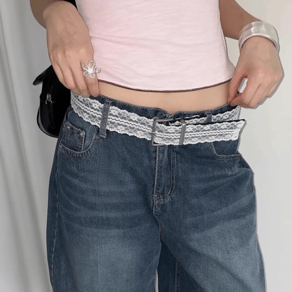 Elegant Beautiful Lace Waist Belt White Floral Leather Lace Waistband Decor Accessory Gift Casual Waist Strap All-match