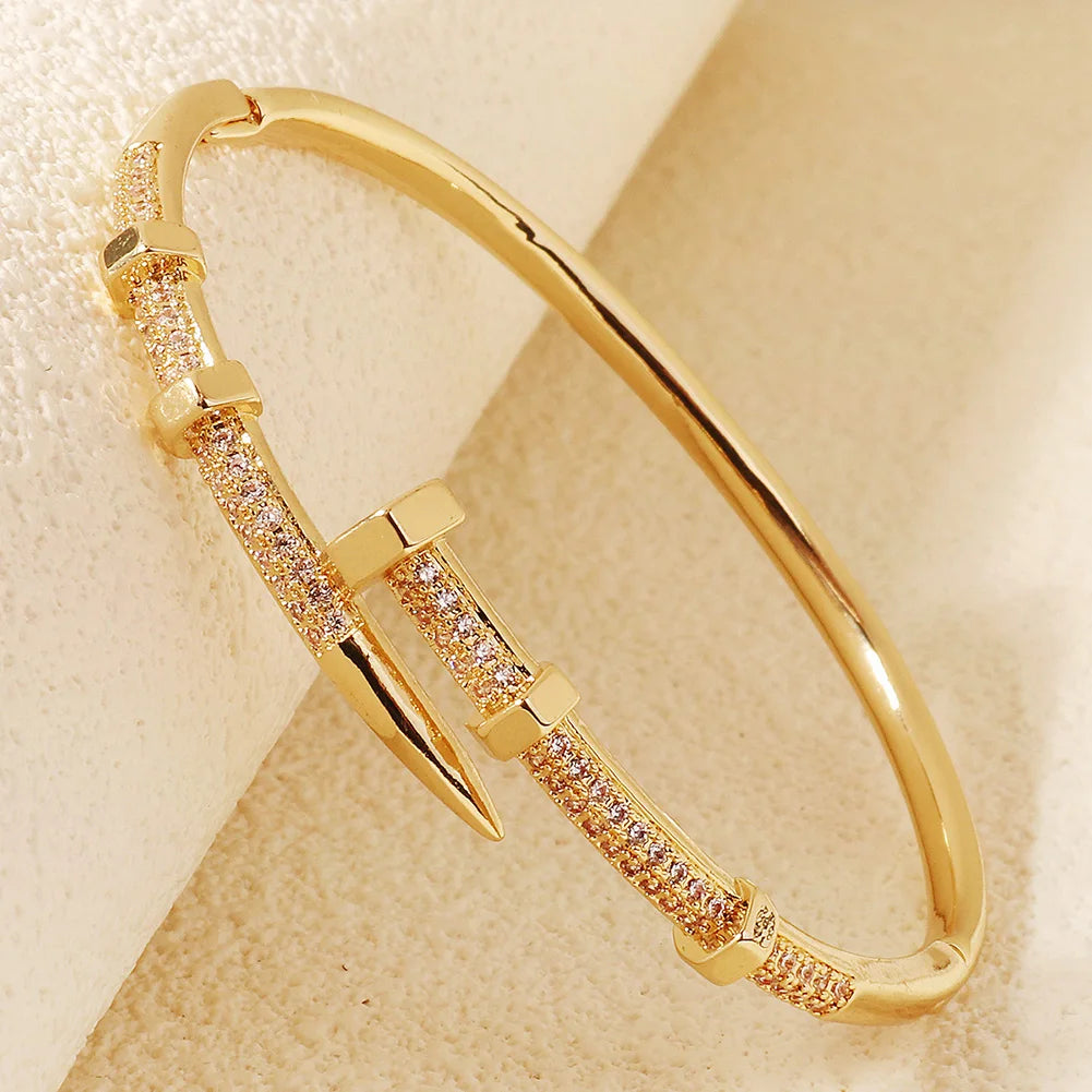 Classic Copper-Inlaid Zircon Open Bangle for Women Fashion Handmade For Stud Bracelet Daily Jewelry Accessories As Gifts