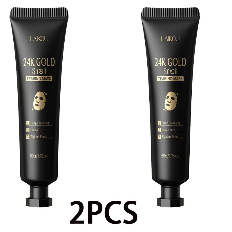 Laikou 24K Gold Snail Peel Off Mask Powerful Pore Cleaner Blackhead & Dirt Remover Detoxifying Facial Shining Skin Care 50g