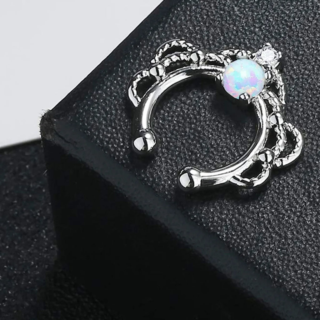 Single Synthetic Opal Clip for Women, Non-Piercing Rack Ring, 1 Piece