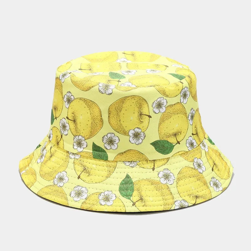 New Creative Fruit Pattern Fisherman's Hat Unisexdouble Sided Bucket Cap Uv Protection Panama Sun Caps for Girls Beach Hats