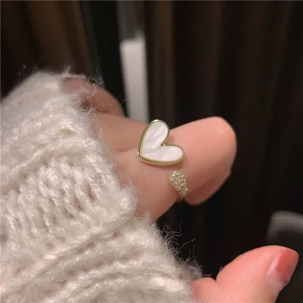 Korean CZ Sweet Crystal Zircon Heart Ring For Women Exquisite Shell Flower Opening Finger Rings Princess Wedding Jewelry