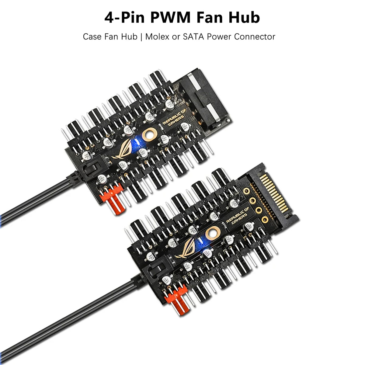 10 Port 12V 4Pin PWM Fan Controller Hub, SATA/IMolex 4PIN Powered PC Fan Splitter for Computer Case Cooling