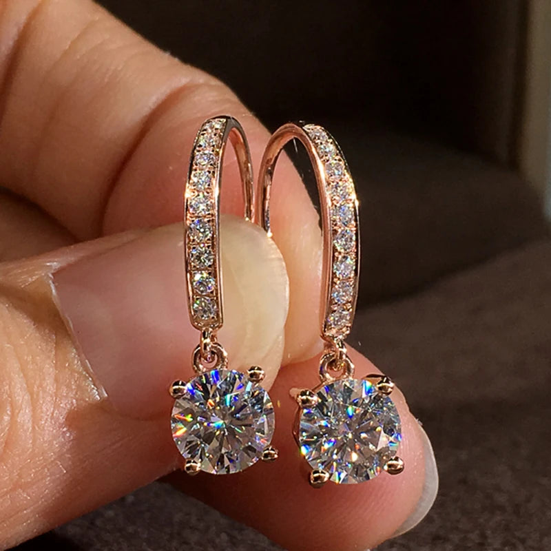Huitan Minimalist Hook Earrings with Round CZ Pendant for Women Simple Elegant Lady's Ear Accessories Party Daily Trendy Jewelry