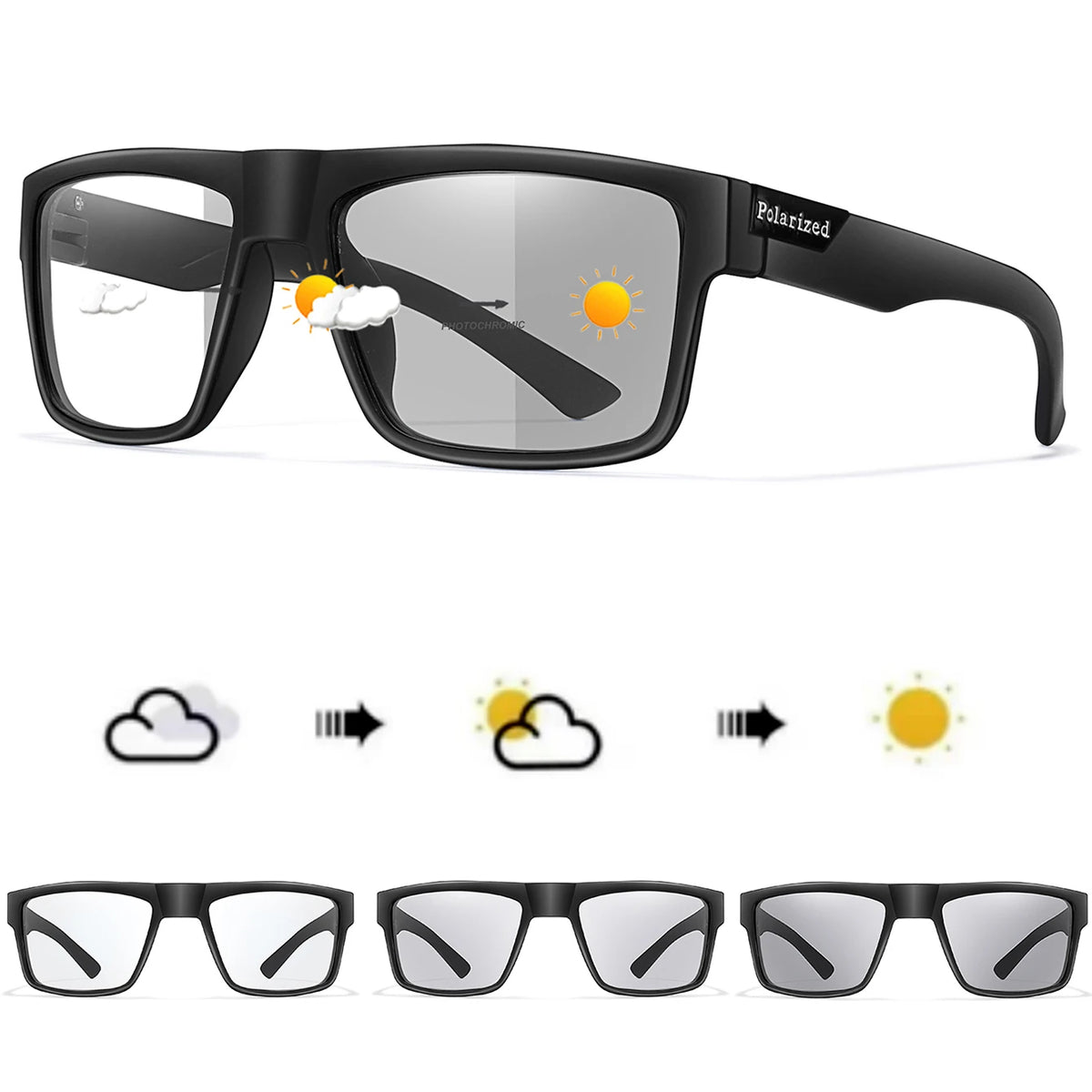 3-Pairs Classical Square Photochromic Sunglasses Outdoor Sports Cycling Running Driving Men Women Festival Party Wear Eyewear