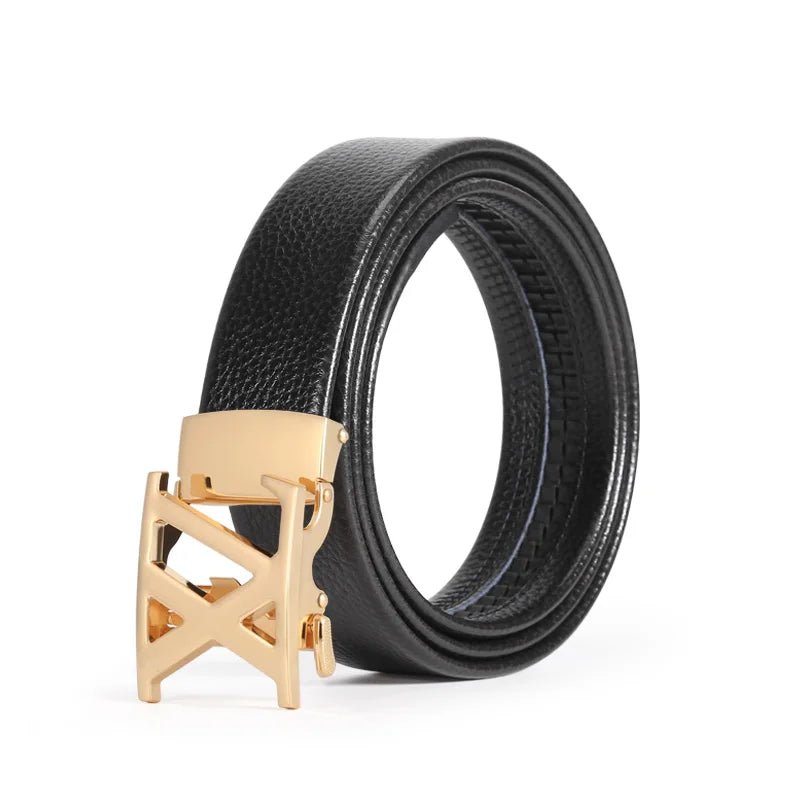 Men's multi-color light luxury business adjustable double X letter metal automatic buckle lychee pattern belt, a versatile belt