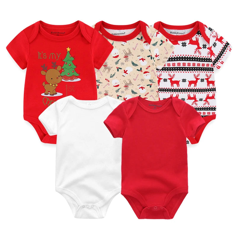 Newborn Bodysuits Unisex 5Pieces Baby Girl Clothes Solid Color Cotton Baby Boy Clothes Set Cartoon Print Summer Bebes