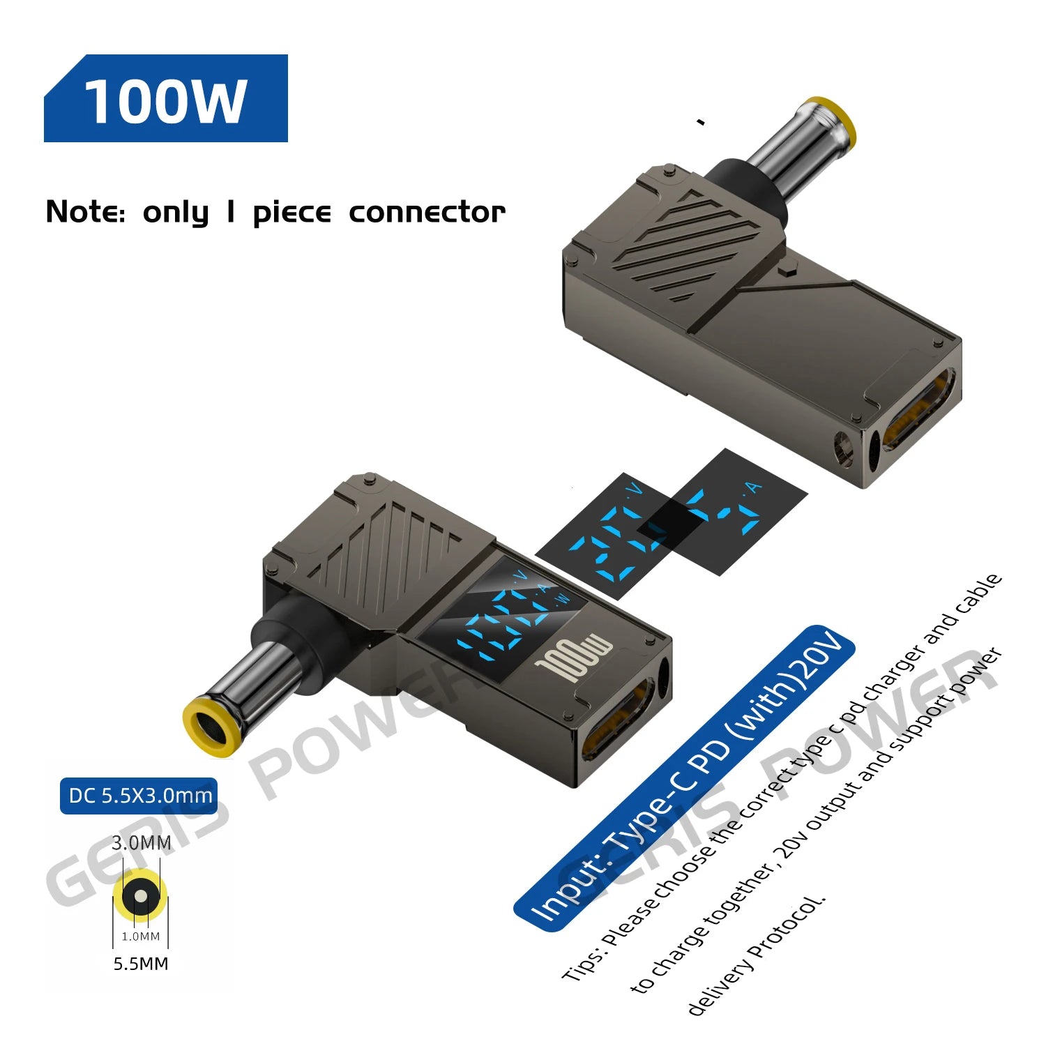 LED Display PD 100W Laptop Power Supply Adapter Charger Connector USB Type C PD to DC Jack Plug Converter for Lenovo Hp Dell