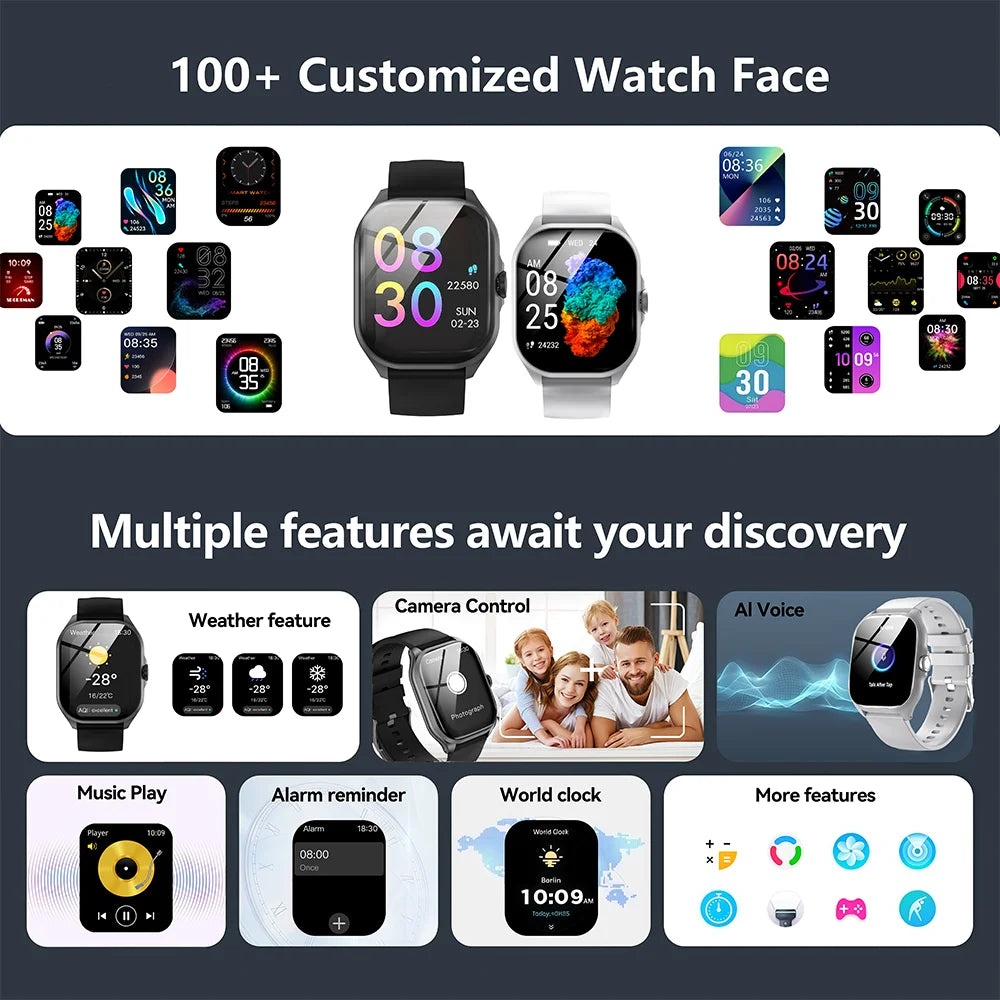 LAXASFIT 2026 New Gift Smart Watch Full Touch Screen Bluetooth Call Sports Fitness Digital Smartwatch For Men Women