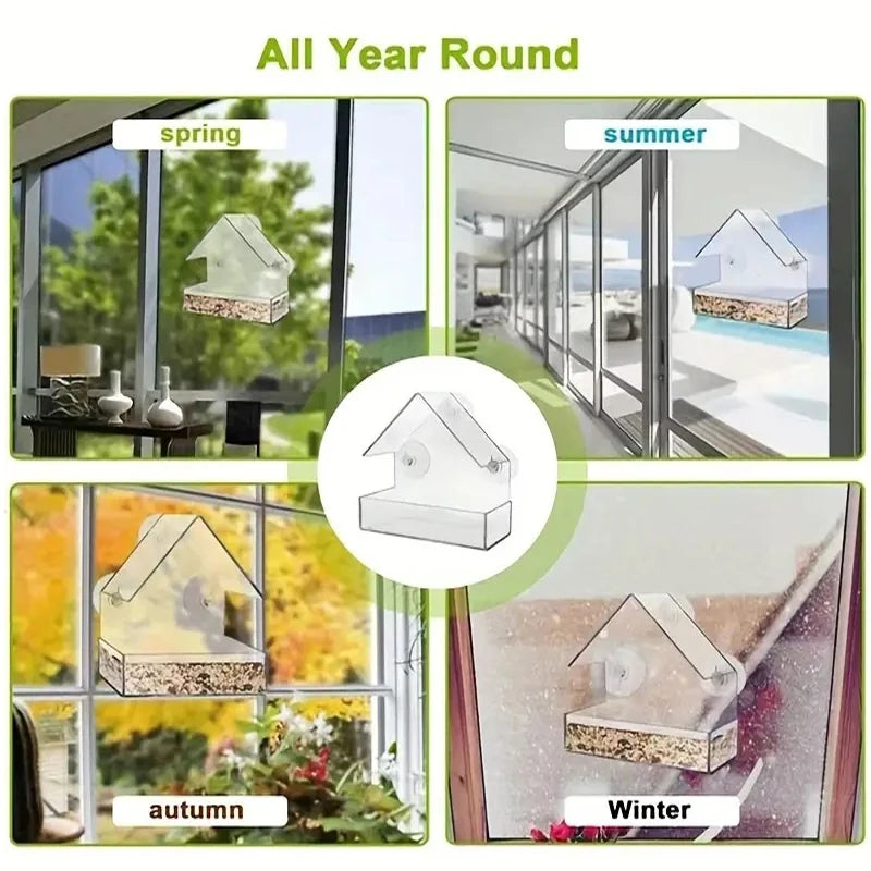 Transparent Bird Feeder Birds House for Outdoor Window Bird Feeder with Strong Suction Cups for Wild Birds, Cardinal Bluebird