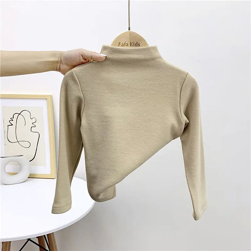 Autumn Winter Baby Boy Girl Solid Long Sleeve Bottoming Shirt Children Turtleneck Casual Tshirt Kid Striped Top Clothes