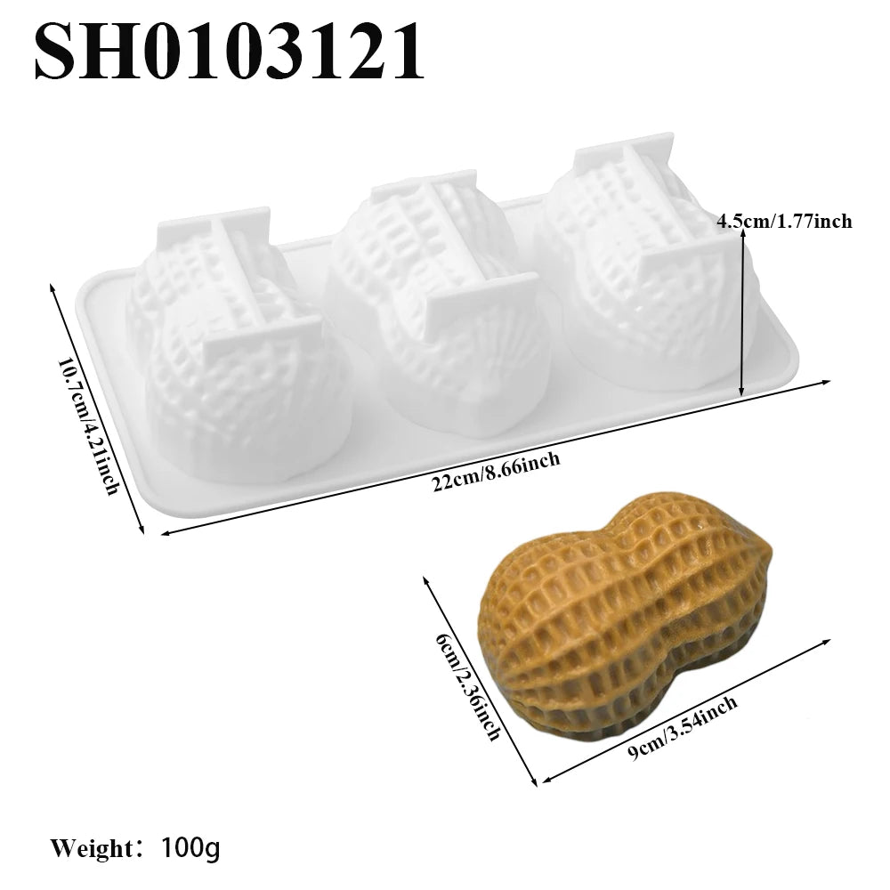 1 or 3 or 4-Cell Peanuts Design Food Grade Silicone Bakeware French Mousse Cake Mould Silicone Chocolate Mold Dessert Tools