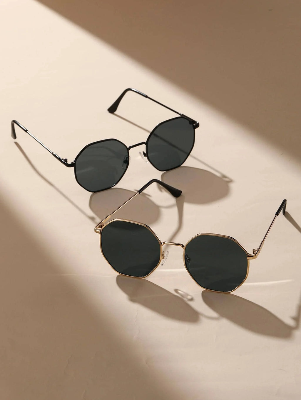 2 Pcs Metal Geometric Round Frame Sunglasses – Classical Fashion Shades for Vacation Decors Photo Props Unisex