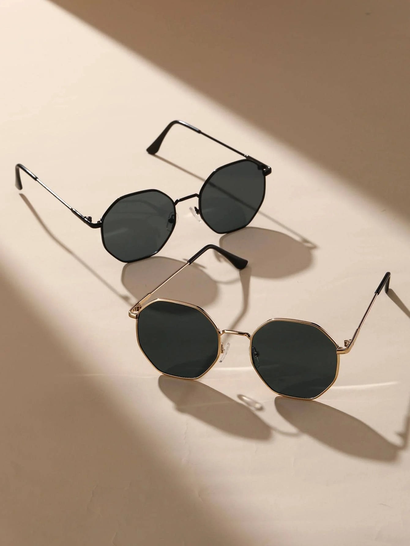 2 Pcs Metal Geometric Round Frame Sunglasses – Classical Fashion Shades for Vacation Decors Photo Props Unisex