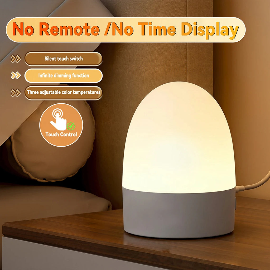 Touch Control LED Night Light with Clock Timer Remote Control USB Bedside Lamp Dimmable 3 Color Temperature Bedroom Sleep Lamp