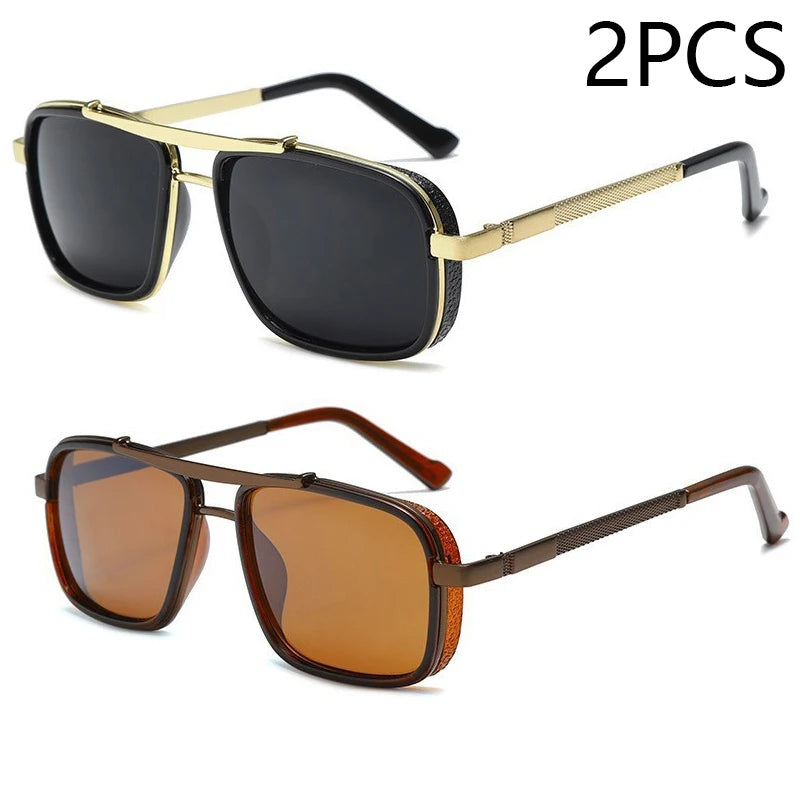 1/2/3PCS New Style Stylish  Retro Car Sunglasses Thickened Double Beam Punk Men's Metal Sunglasses 877