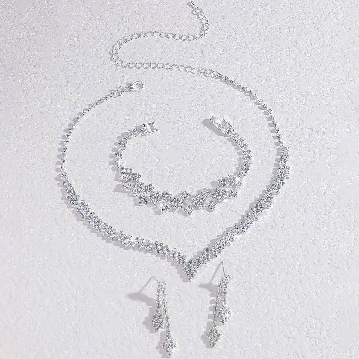 Fashionable Silver Plated Rhinestone Folding Tassel Earrings Necklace, Wedding Jewelry Gift, Fashionable Style