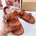 Women's Leopard Print Platform Sandals 2026 Summer Chunky Double Buckle Design Casual Beach Shoes Open Toe Flat Footwear