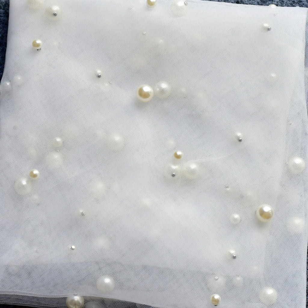 2 Tiers Wedding Veil Long Pearls Beaded Bridal Veils with Blusher Cover Face Cathedral Soft Tulle Wedding Accesories V171