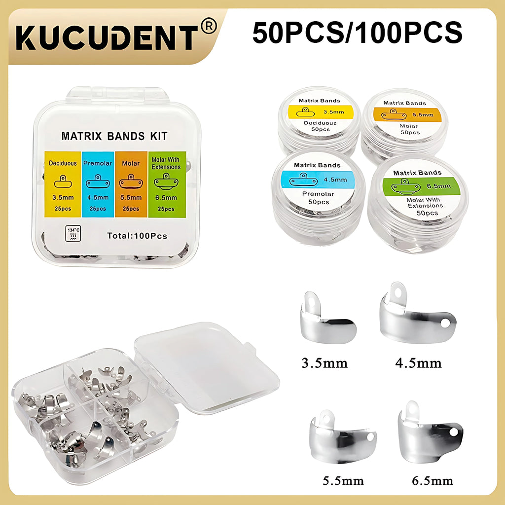 50/100Pcs Dental Sectional Matrix Bands 3.5-6.5mm Pre-Contoured Metal Matrices for Posterior Teeth Restoration Dentistry Tools