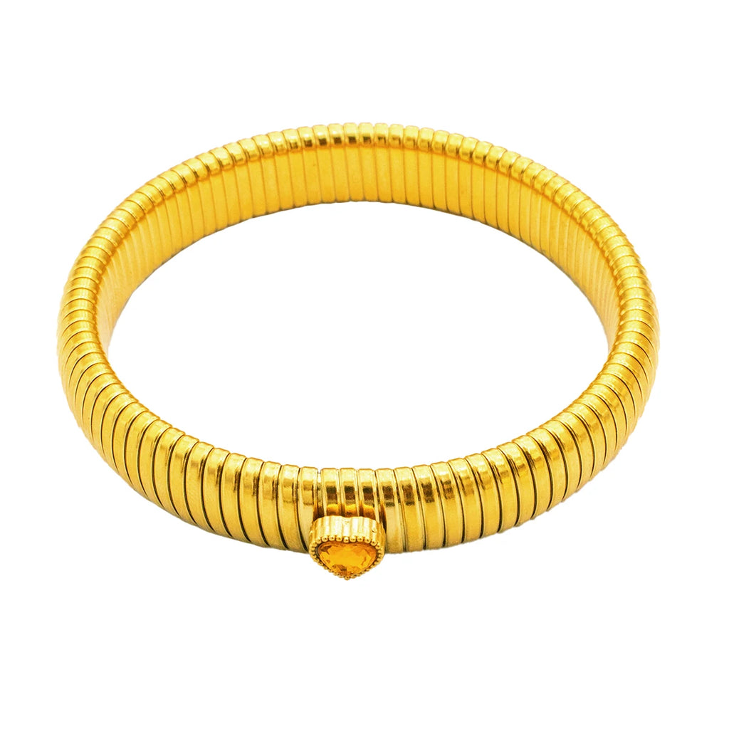 Waterproof Stainless Steel Retro Elasticity Thick Metal Polish Bracelet 18K Gold Plated Trend Fashion Unisex Jewelry Men Women