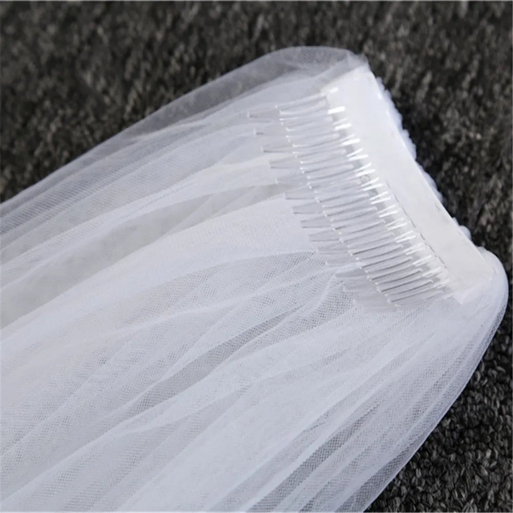 Elegant Bridal Veil with Comb 3 Meter 1 Layer/2 Layer White Ivory Simple Bride Cathedral Veils Wedding Accessories