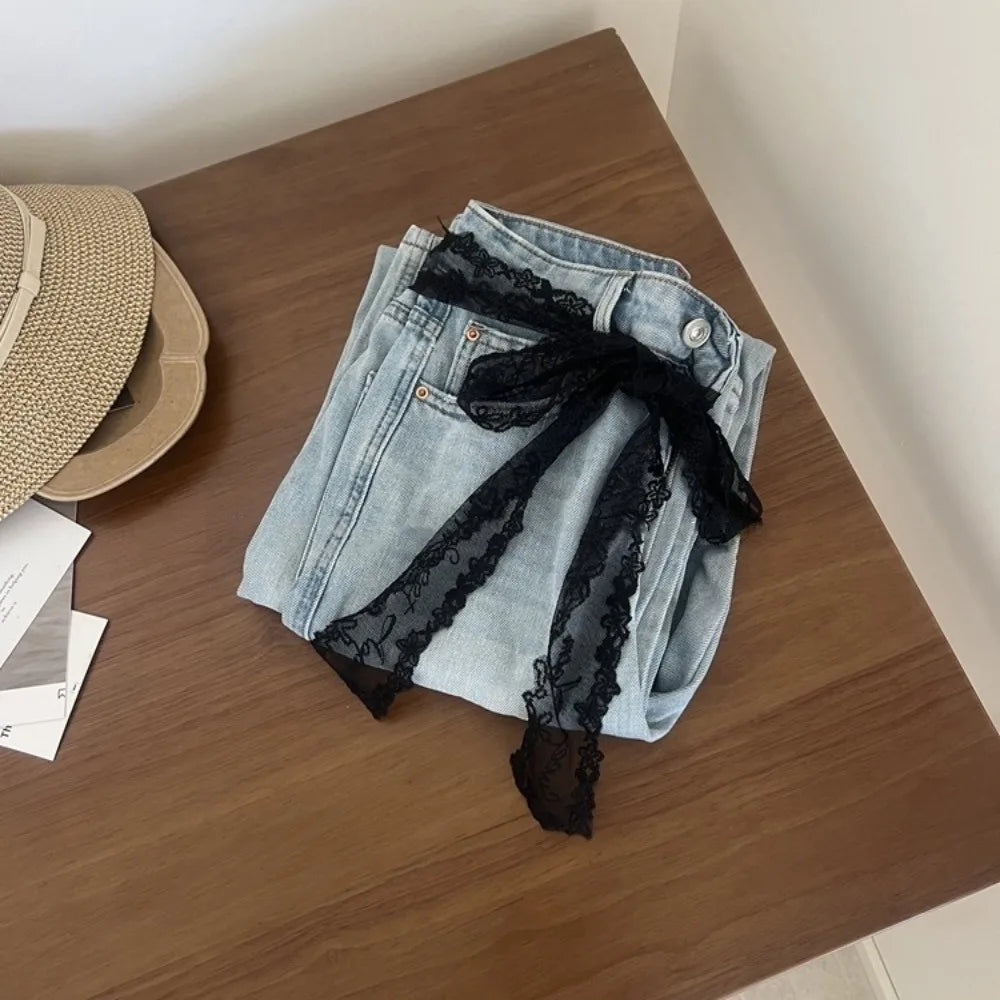 Unique Y2k Long Lace Waistband Bow Thin Lace Waist Belt Tie Up Floral Dress Jeans Belt Summer