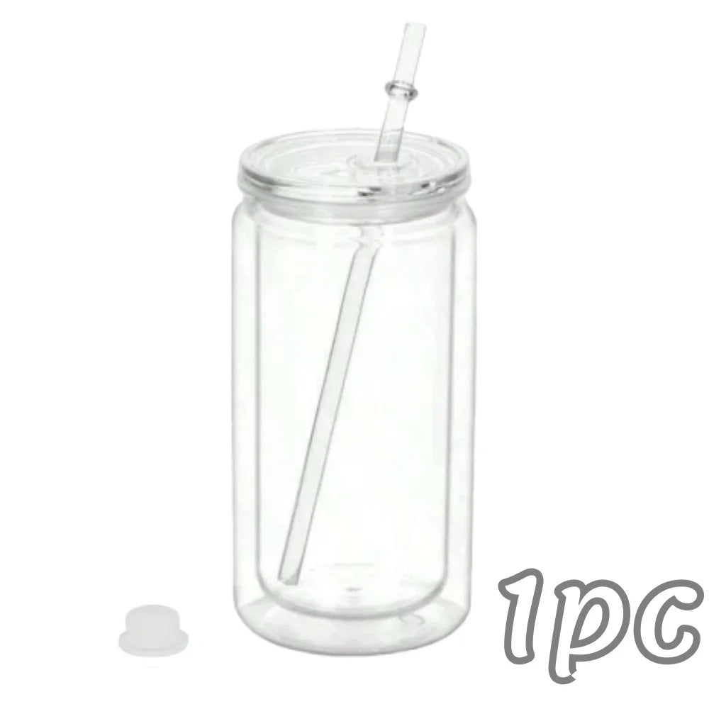 16OZ DIY Snowglobe Tumbler with Pre Drilled Hole Reusable Plastic Water Bottles Break-Resistant Mason Jar Cups for Holiday Gifts
