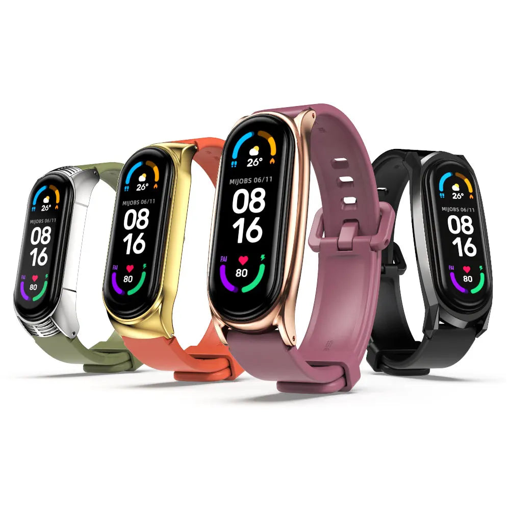 For Mi Band 10 9 8 7 6 5 Strap Silicone Wristband for Mi Band 9 Leather Strap For Mi band 8 Bracelet MiBand Metal Wristbands