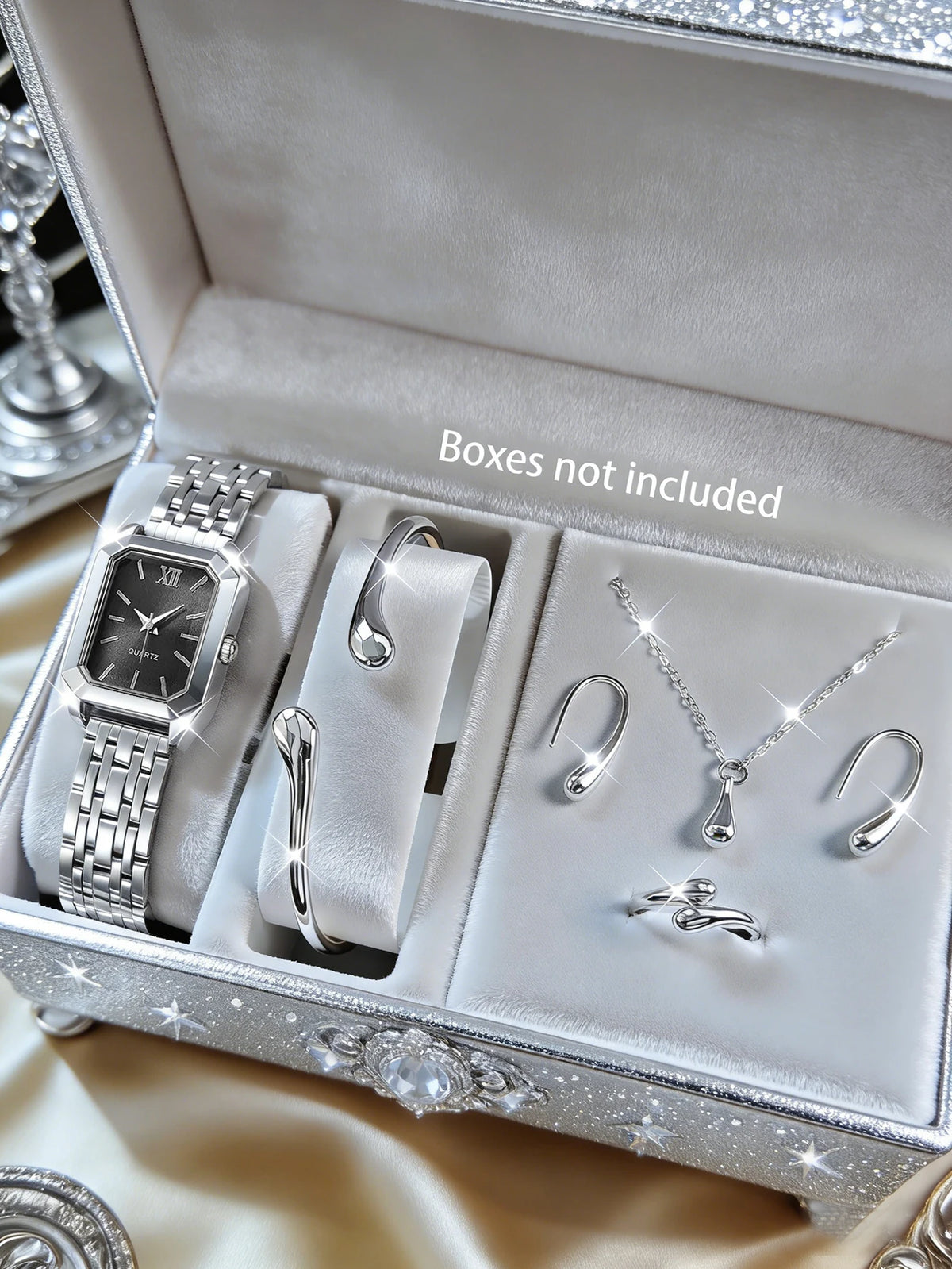The Lady's Compact Quartz Watch and Pendant Jewelry Set, Suitable as a Holiday Gift, Does Not Include the Box.