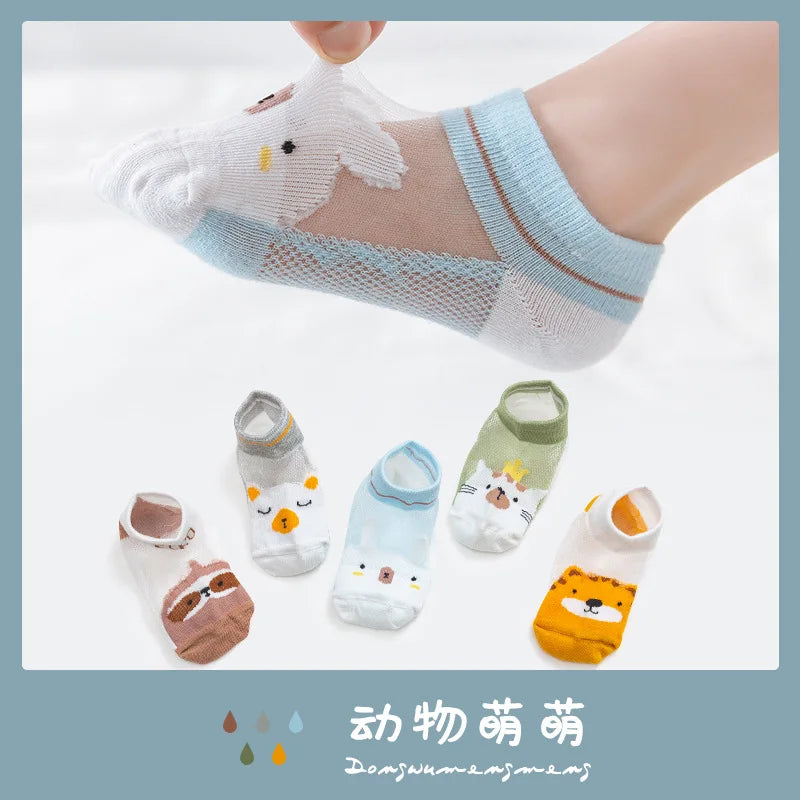 5 PAir Set Children Socks Summer Fishnet Boy Socks Spring Summer Thin Mesh Boat Socks Boys Girls Short Socks