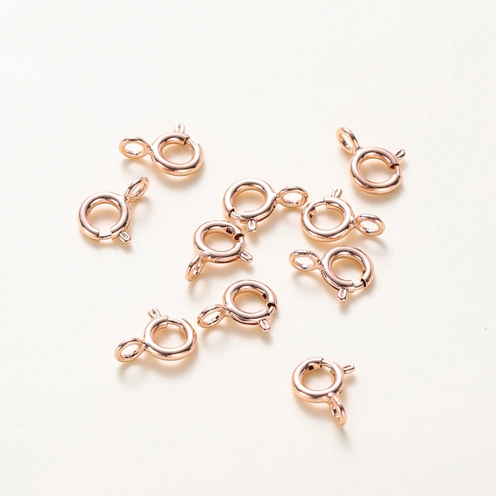 10pcs/ 14K 18K Gold Round Spring Clasp With Jump Ring Open Connect Clasp For DIY Jewelry Necklace Chain Making Accessories