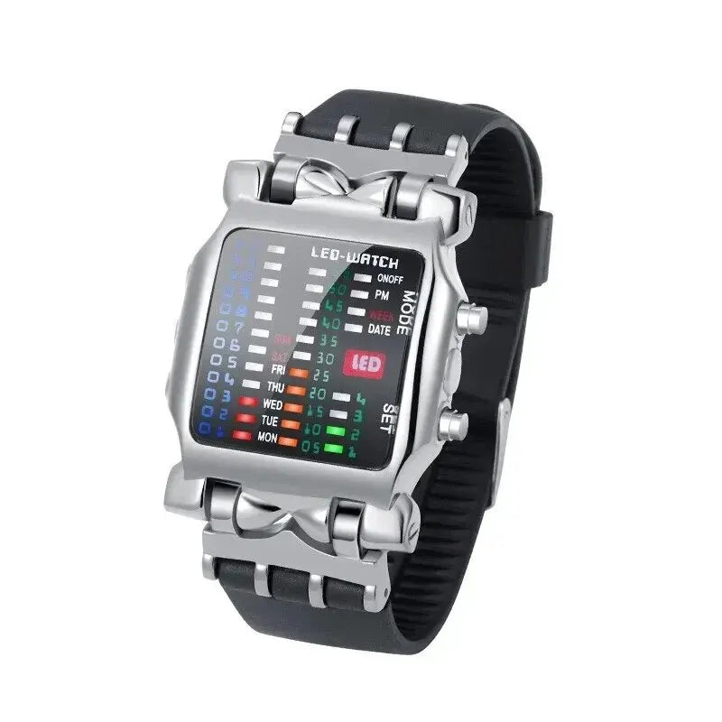 Binary Led Watch Creative Waterproof Business Electronic Watch Mens Trend Luminous Gift Sports Couple Date Time Display Watch