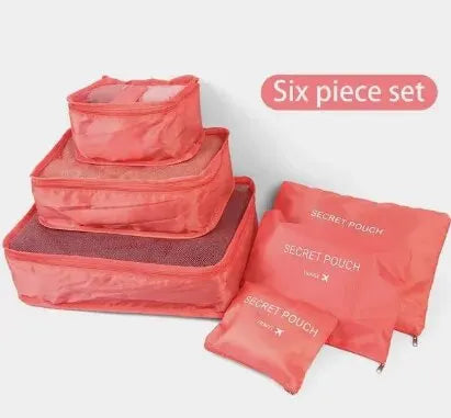 6Pcs Luggage Travel Bags Underwear Shoes Storage Bag Oxford Waterproof Cloth Suitcase Pouch Cube Red Organiser For Clothing