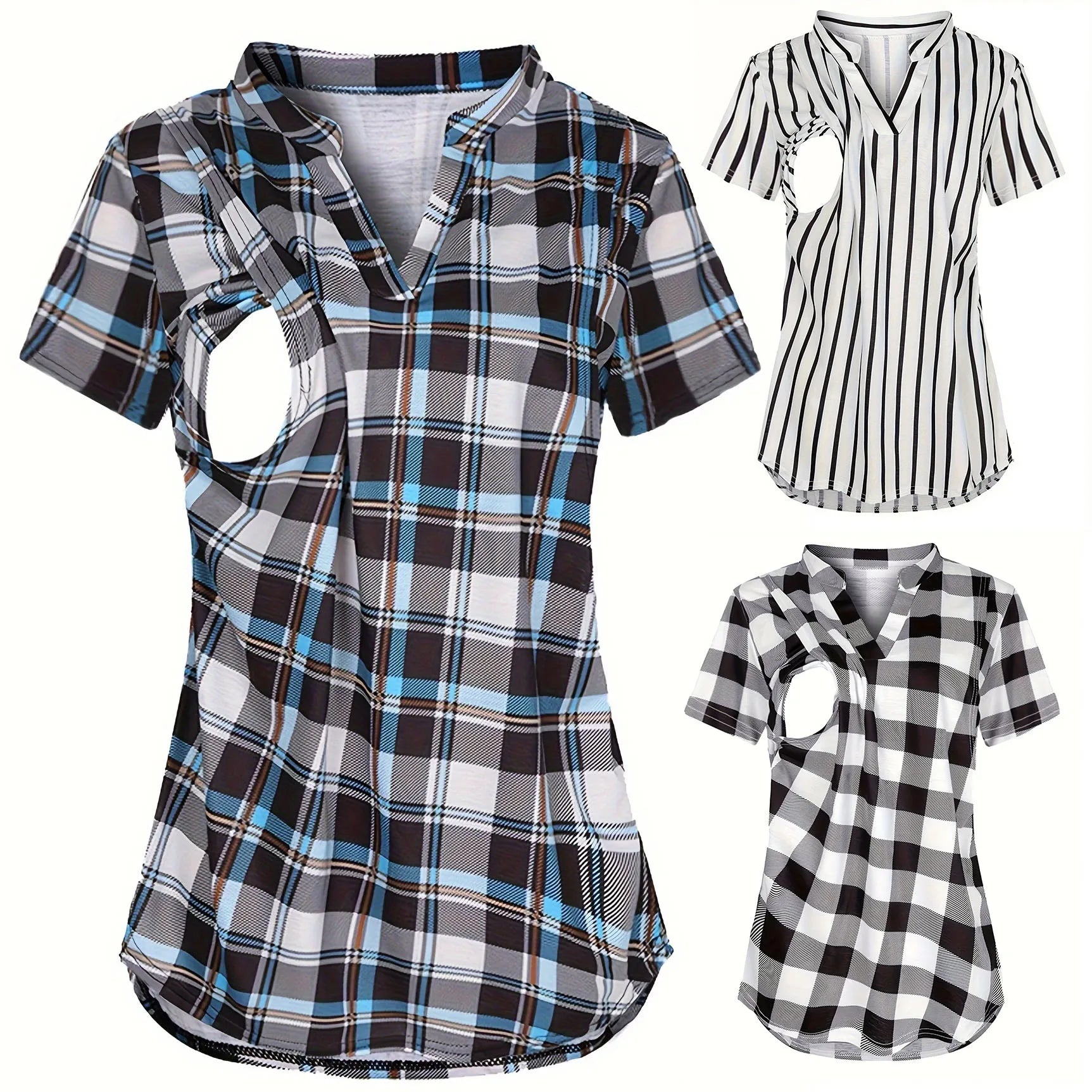 Women's Maternity Breastfeeding T-shirt V-Neck Solid Color Short Sleeve Nursing Tops Clothes for Pregnant Women